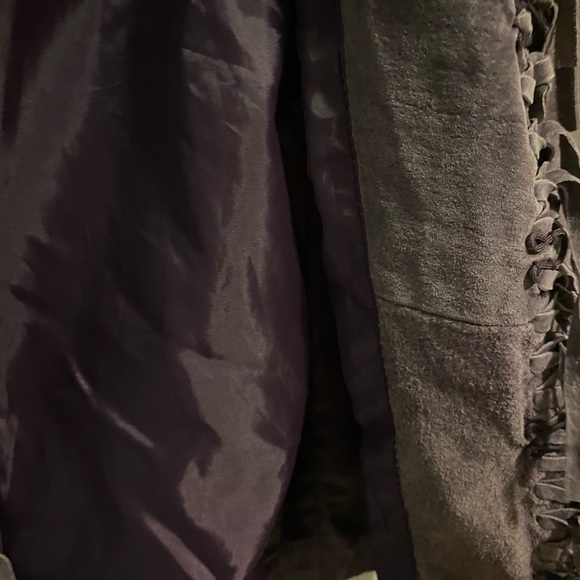 Ladies Beautiful Purple Dialogue Leather Jacket With Fringes Size Large - Picture 7 of 7